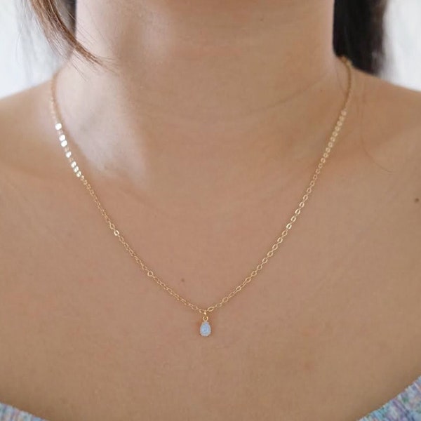 Dainty Opal 14k Gold Filled Necklace, Opal Teardrop Necklace, Gold Filled Necklace, Dainty Charm Necklace, Opal Necklace Gold-Filled, Womens