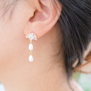 Pearl Cubic Zirconia Stud Drop Earrings, Gold CZ Earrings, Stud Dangle Earrings, Freshwater Pearl Earrings, Earrings for Women, Pearl Studs