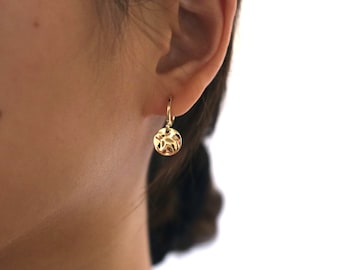 18K Gold Plated Textured Medallion Charm Hoop Earrings, Gold Huggie Earrings With Charm, Small Hoop Earrings, Gold Hoop Earrings, Gold Hoops
