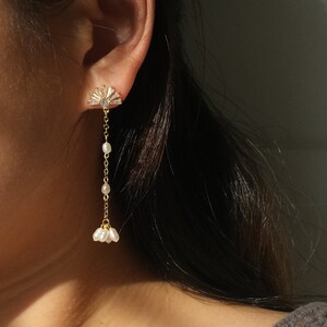 Freshwater Pearl Stud Dangle 18k Gold Earrings, Gold Plated Earrings, Genuine Freshwater Pearl Earrings, Pearl Drop Earrings, Bridal Earring