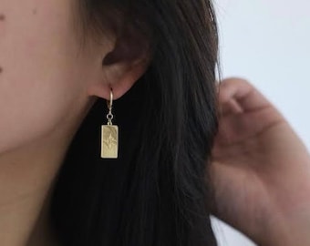 Star Rectangle Medallion Huggie Hoop Earrings, Gold Huggie Earrings With Charm, Gold Coin Earrings, 18k Gold Plated Earrings, Hoop Earrings