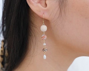 Earthtone Natural Pearl Dangle Earrings, Natural Nut and Seed Earring, Freshwater Pearl Earrings, Natural Earrings, Elegant Drop Earrings