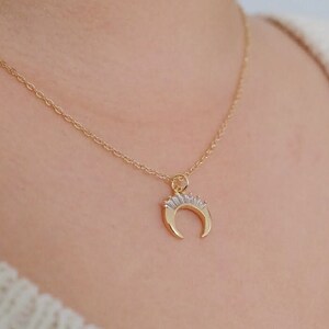 Mini 14k Gold Filled Chain Crescent Charm Necklace, Gold Moon Necklace, Gold Filled Necklace, Tusk Moon Necklace, Gold Necklace for Women