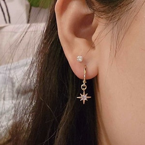 Dainty North Star Charm Gold Huggies | 18k Gold Plated | Tiny gold hoops | Huggie earrings | Mini hoops gold | Gold Huggie Hoop Earrings