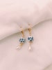 Dainty Blue Porcelain Genuine Freshwater Pearl Gold Huggie Earrings, Blue White Floral Porcelain Earrings, Small Hoop Earrings, Gold Earring 
