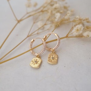 CZ Gold Filled Hoops, Cubic Zirconia Gold Filled Hoop Earrings, Gold Hoops for Women, Gold Charm Hoops, CZ Charm Hoop Earrings, Womens Hoops