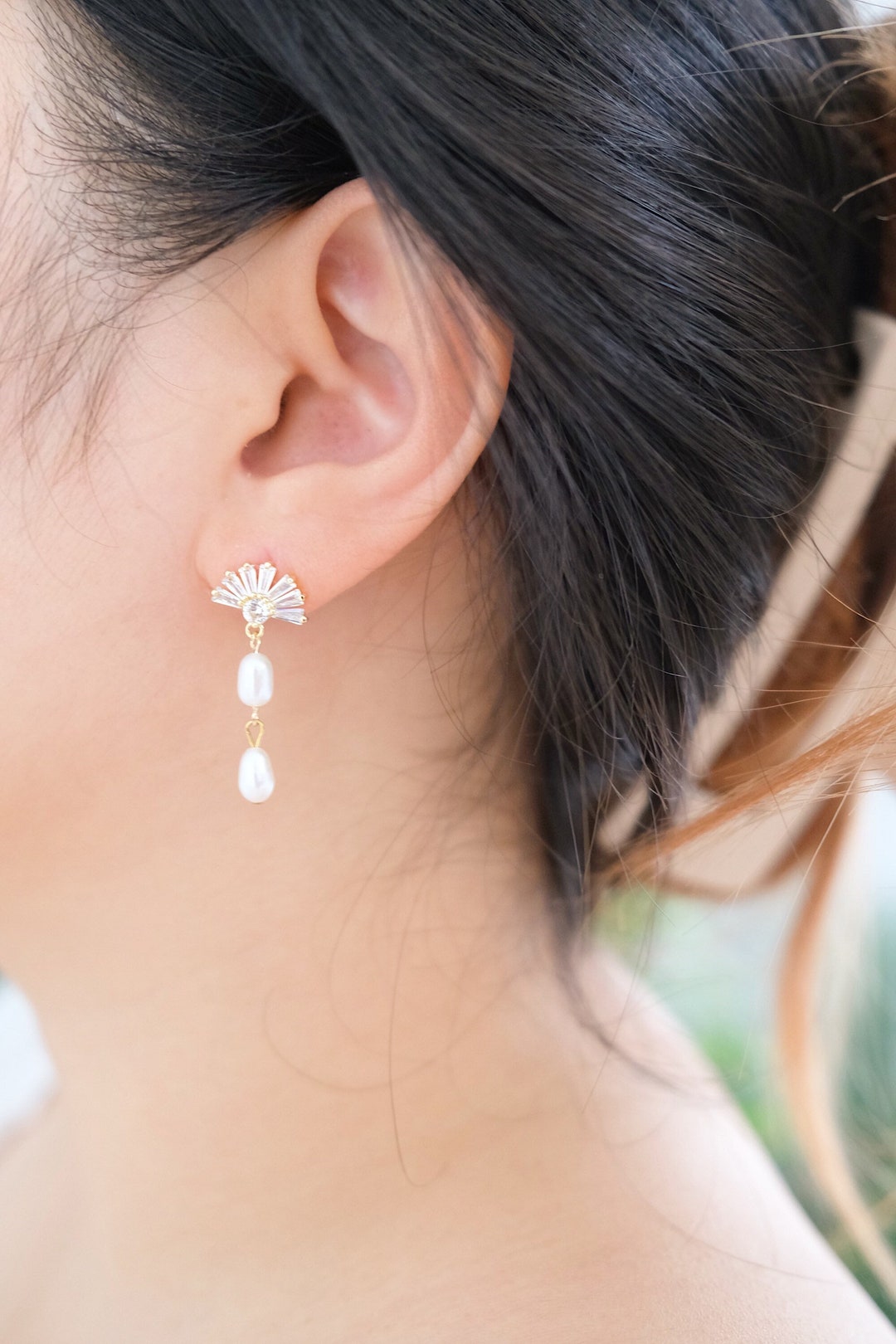 Pearl Cubic Zirconia Stud Drop Earrings Gold CZ Earrings Stud Dangle Earrings Freshwater Pearl Earrings Earrings for Women Pearl Studs Etsy Canada