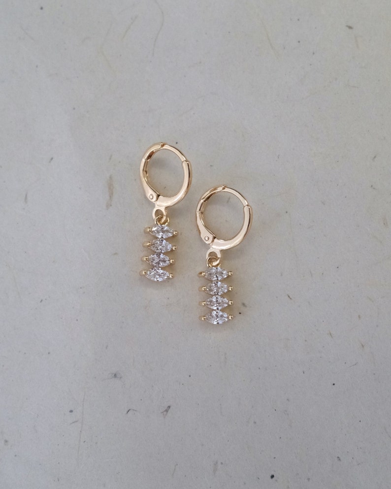 14k Diamond Marquise Gold Filled Huggie Hoop Earring, Cubic Zirconia Earrings, Huggie Hoops with Charm, Charm Hoop Earrings, Gold-filled image 4