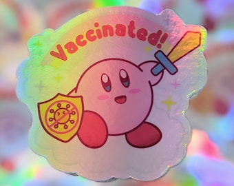 Holographic Kirby Vaccinated Kawaii Sticker