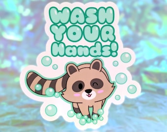 Gomi Raccoon Wash Your Hands Sticker (clear)