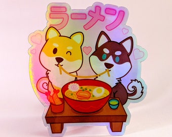 Shiba Wan Wan Ramen Love Holographic Sticker