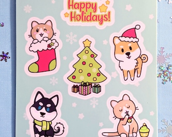 Winter Holiday cute Cat and Dog Sticker Sheets
