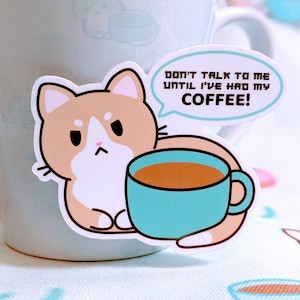 Kafein the Kawaii Angry Cat Coffee Love Sticker