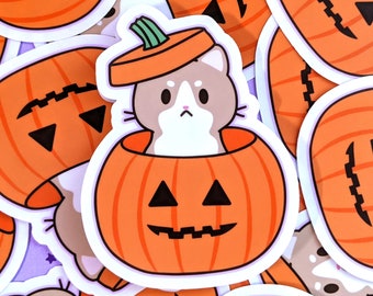 Kafein the Cat Halloween Pumpkin Sticker (clear)