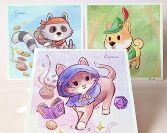 Dn'D cosplay kawaii animals (Kafein, Wan Wan and Gomi) print set