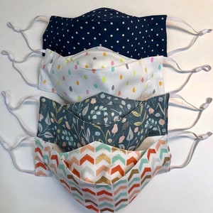 3D Handmade Face Mask, 100% Cotton, Washable/Reusable, 2 Layers, Adjustable Nose Wire, Adjustable Ear Loop/Strap, Variety of  Patterns