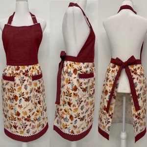 Fall/autumn adjustable Apron with pockets, handmade, cotton, gift for Mother Wife Women Chefs Bakers Kitchen Garden