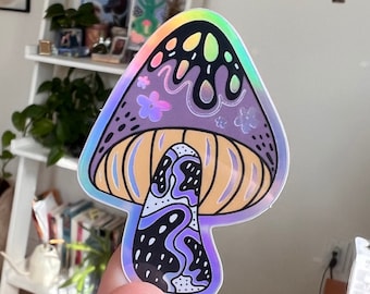 Naklejka holograficzna z grzybem: wodoodporna naklejka winylowa