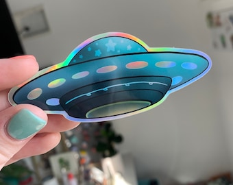 Holographisches UFO , 3.5&quot; x 1.5&quot;, Vinyl-Aufkleber