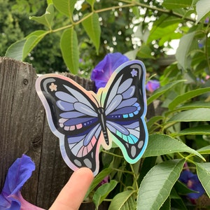 Adesivo de borboleta azul 3,1 pol x 3,4 pol, vinil holográfico