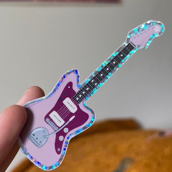 Pink Glitter Guitar Vinyl Sticker