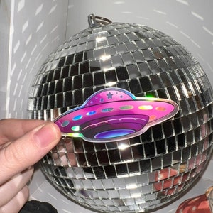 Pink Holographic UFO Vinyl Sticker