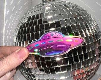 Pink Holographic UFO Vinyl Sticker