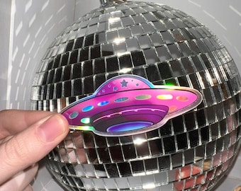 OVNI holográfico, 3,5" x 1,5", vinilo impermeable para portátil o botella de agua