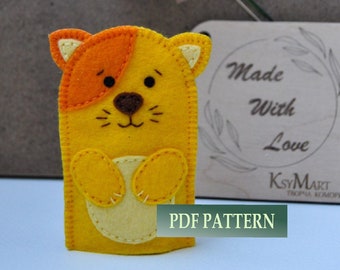 PDF pattern, felt patter, cat finger puppet pattern, kitty sewing tutorial, DIY felt toy, PDF e-pattern for cat finger puppet