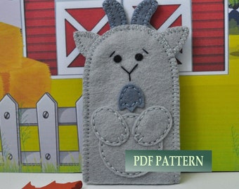 PDF pattern, felt patter, goat finger puppet pattern, goat sewing tutorial, DIY felt toy, PDF e-pattern for goat finger puppet