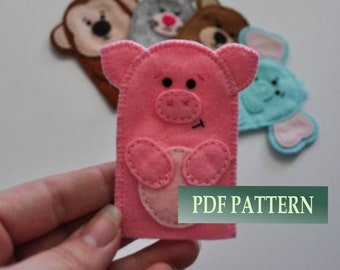 PDF pattern, felt patter, piggy finger puppet pattern, pig sewing tutorial, DIY felt toy, PDF e-pattern for piggy finger puppet