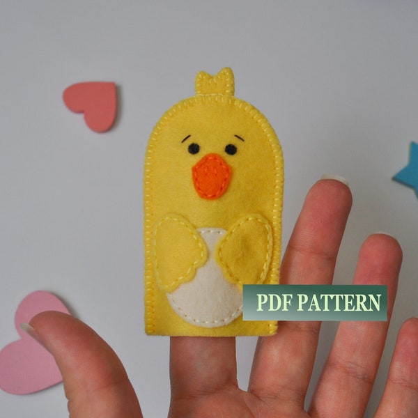 PDF pattern: felt finger puppet pattern duck. Easy sewing e-pattern and tutorials. Farm felt animal.