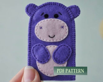 PDF pattern, felt hippo  finger puppet pattern, hippo sewing tutorial, DIY felt toy, PDF e-pattern for hippo finger puppet
