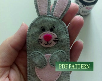 PDF pattern, easy felt patter, felt bunny finger puppet pattern, rabbit sewing tutorial, DIY felt toy, PDF e-pattern for bunny finger puppet