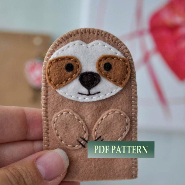 PDF pattern, felt sloth  finger puppet pattern, sloth sewing tutorial, DIY felt toy, PDF e-pattern for sloth finger puppet