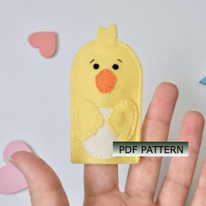 Patrón de costura en PDF: tutorial para hacer una marioneta de dedo de pato de fieltro para que los niños jueguen y aprendan.