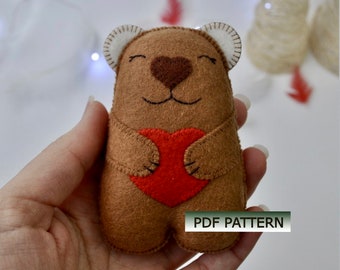 Felt Bear with Heart Sewing Pattern: DIY Plush Tutorial