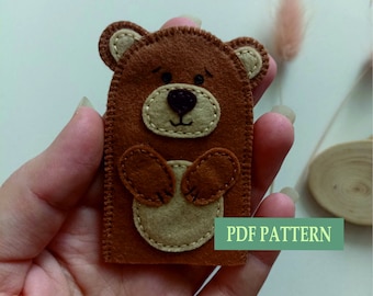 PDF pattern, felt patter, bear finger puppet pattern, teddy bear sewing tutorial,  DIY felt toy, PDF e-pattern for teddy bear finger puppet