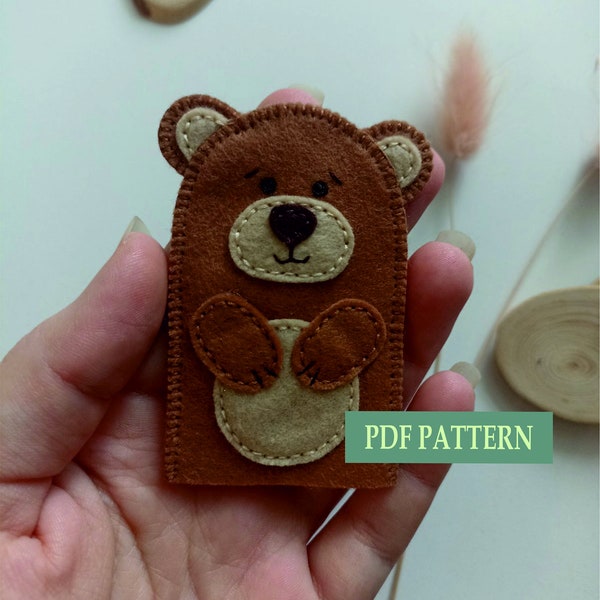 PDF pattern, felt patter, bear finger puppet pattern, teddy bear sewing tutorial,  DIY felt toy, PDF e-pattern for teddy bear finger puppet