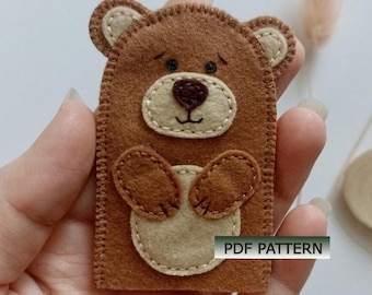 PDF Pattern – Felt Bear Finger Puppet. Teddy Bear Sewing Tutorial, DIY Felt Toy