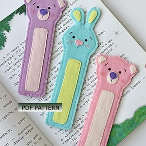 Felt Bear Bunny Bookmark Pattern Set PDF DIY Sewing Templates SVG Cut Files