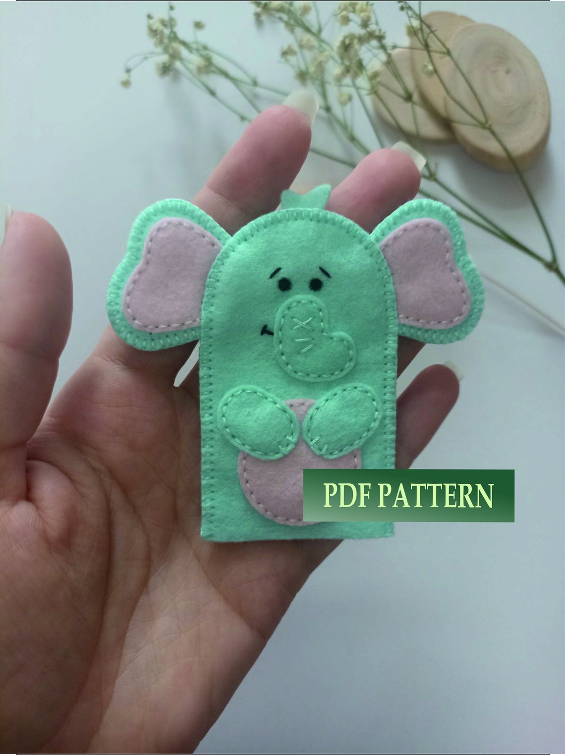 PDF Pattern, Felt Patter, Elephant Finger Puppet Pattern, Elephant Sewing Tutorial, DIY Felt Toy