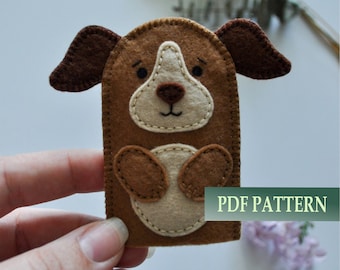PDF pattern, felt patter, dog finger puppet pattern, puppy sewing tutorial,  DIY felt toy, PDF e-pattern for dog finger puppet, tutorials
