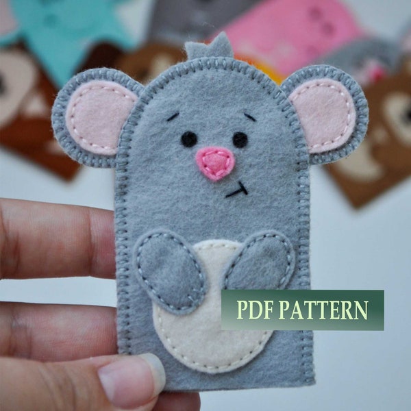 PDF pattern, felt patter, mouse finger puppet pattern, mouse sewing tutorial, DIY felt toy, PDF e-pattern for mouse finger puppet