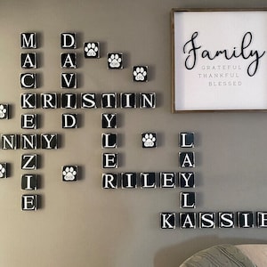 PLACA DE PEÇA DE SCRABBLE, Arte de parede personalizada de Scrabble, Azulejos de parede, Letras grandes de Scrabble,