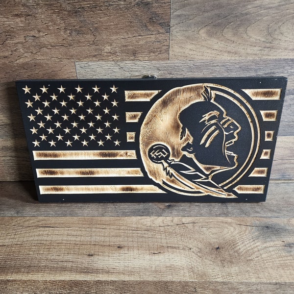 Handcrafted Wooden Florida State Flag: Custom Engraved Veteran Made Wall Art