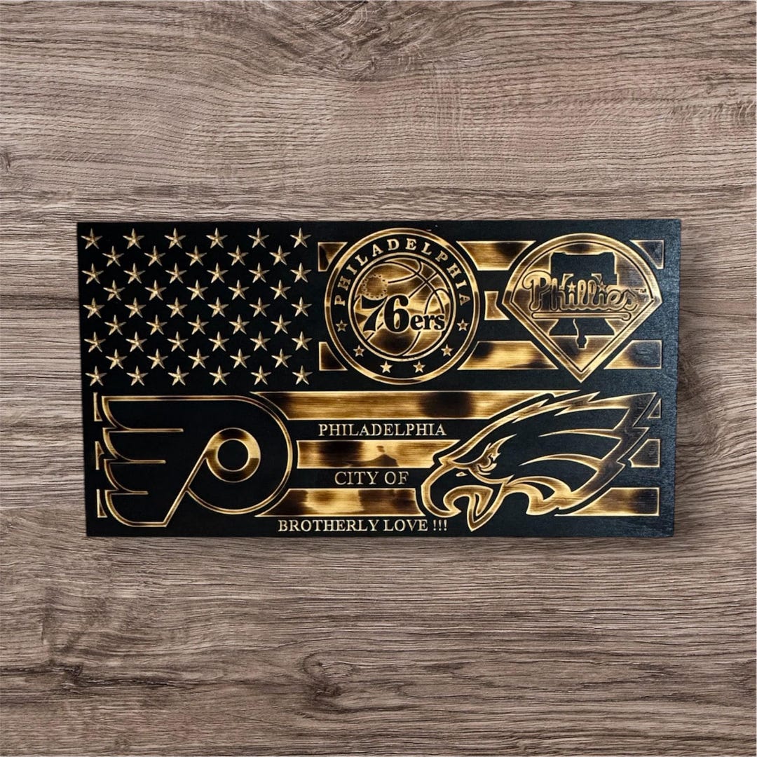 Philadelphia Sports Teams Wooden Flag: Phillies, Eagles, 76ers