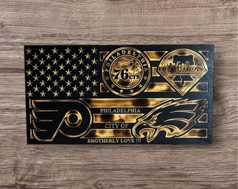 Philadelphia Sports Teams Wooden Flag: Phillies, Eagles, 76ers