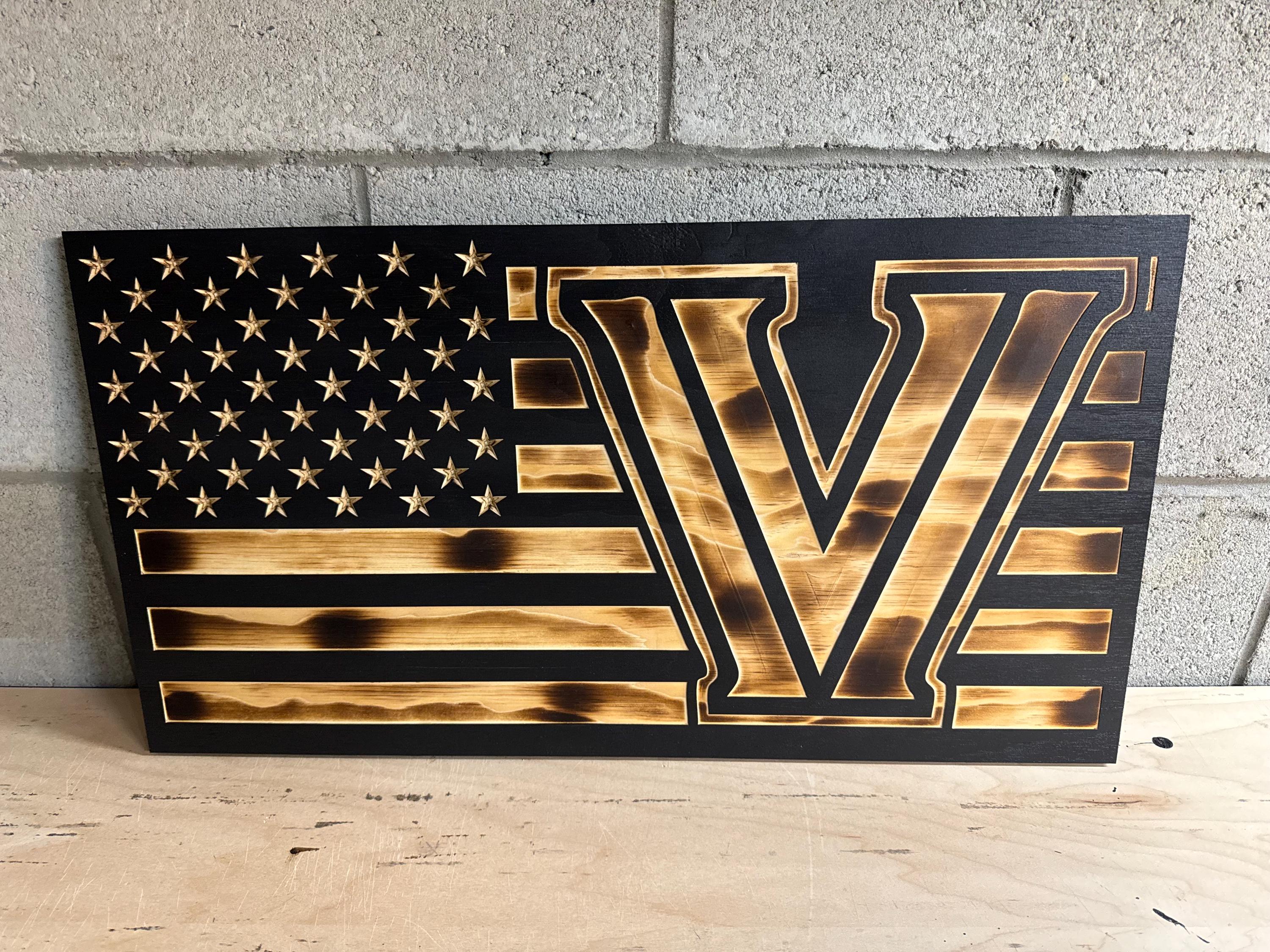 Villanova Wildcats Wooden Flag, Rustic Burnt Wood American Flag