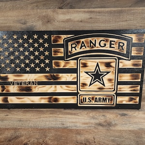Handcrafted Wooden Army Ranger Flag: Rustic Military Decor